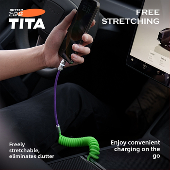 TITA USB-C automobilių duomenų kabelis, ištraukiamas, pintas, 60W PD