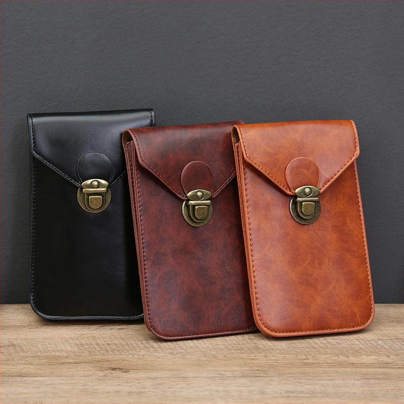 Vyriska juosmens telefono krepšys, vertikalus (PU oda; atsparus vandeniui; stilius: verslo kelionė; lytis: vyras; kategorija: juosmens dėklas)