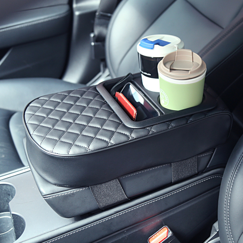 PU ādas automašīnas rokas atbalsta spilvens ar krūzes turētāju, uzglabāšanas paplašinājums, vispārējai lietošanai, universāls visu gadalaiku