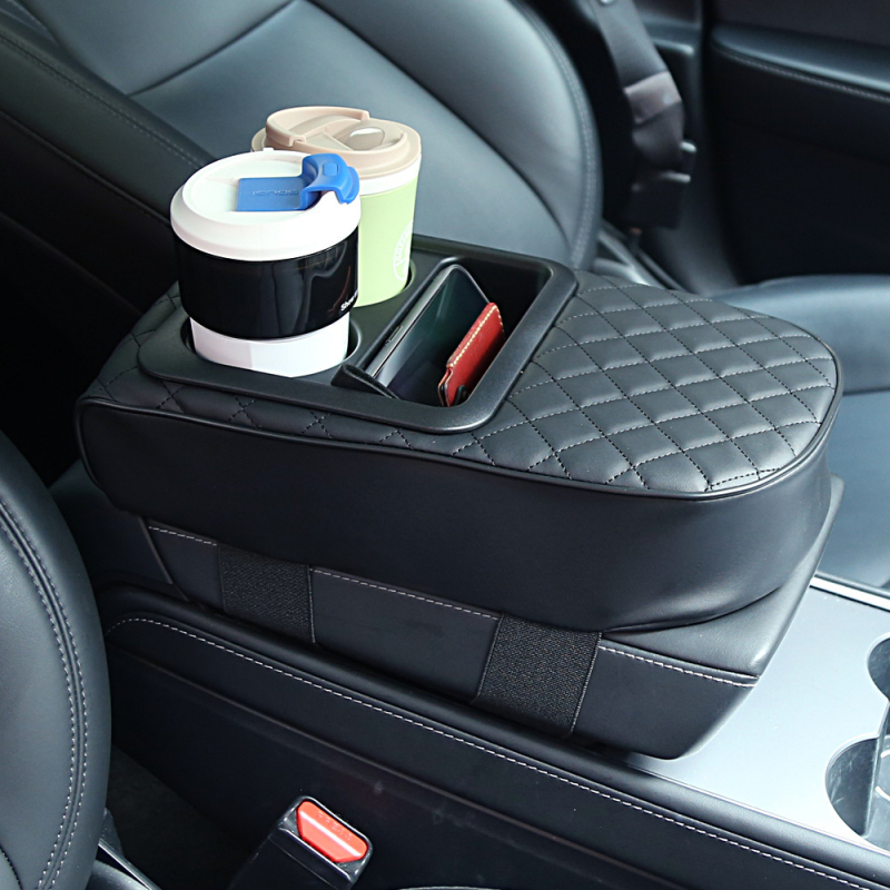 PU ādas automašīnas rokas atbalsta spilvens ar krūzes turētāju, uzglabāšanas paplašinājums, vispārējai lietošanai, universāls visu gadalaiku