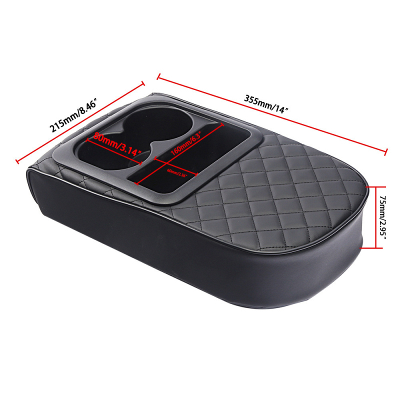 PU ādas automašīnas rokas atbalsta spilvens ar krūzes turētāju, uzglabāšanas paplašinājums, vispārējai lietošanai, universāls visu gadalaiku