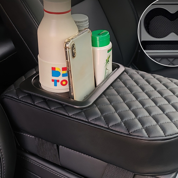 Podložka lakťa do auta so zvýšením, guľatá hlava, základný štýl, kožená, univerzálne vozidlo, držiak na papierové utierky a pohár, štyri v jednom