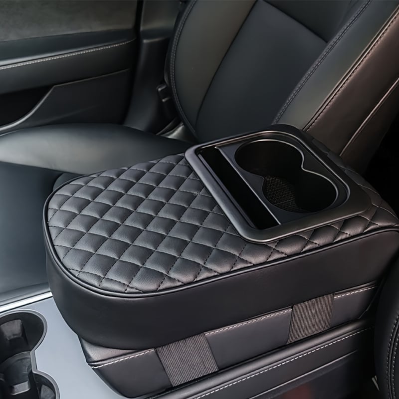 Auto elkoņa balsts ar pacelamu spilvenu, apaļas galvas dizains, pamata stils, āda, universāls transportlīdzeklis, salvetēm un glāzei paredzētais turētājs, četri vienā