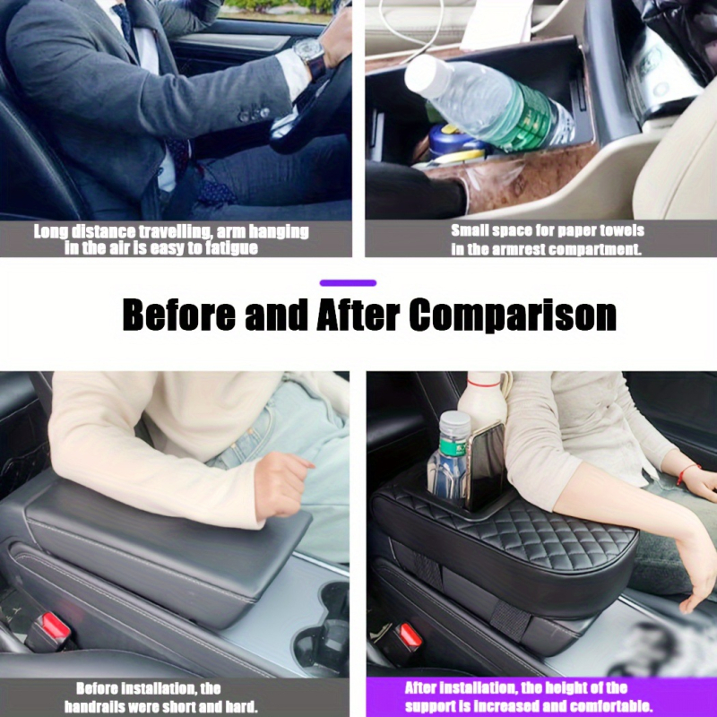 Auto elkoņa balsts ar pacelamu spilvenu, apaļas galvas dizains, pamata stils, āda, universāls transportlīdzeklis, salvetēm un glāzei paredzētais turētājs, četri vienā