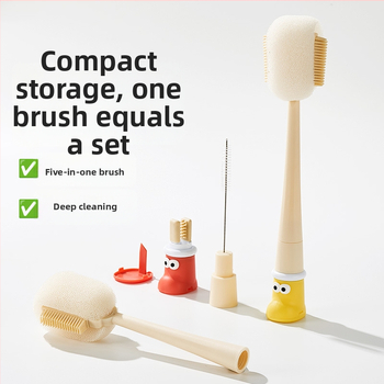 Dlhá rukoväť čistiacej kefy na poháre pre detské fľaše, šálky a slamky; 3 v 1 čistiaca kefka na medzery a hubka