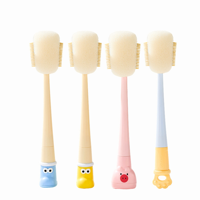 Dlhá rukoväť čistiacej kefy na poháre pre detské fľaše, šálky a slamky; 3 v 1 čistiaca kefka na medzery a hubka