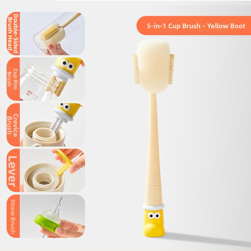 Dlhá rukoväť čistiacej kefy na poháre pre detské fľaše, šálky a slamky; 3 v 1 čistiaca kefka na medzery a hubka