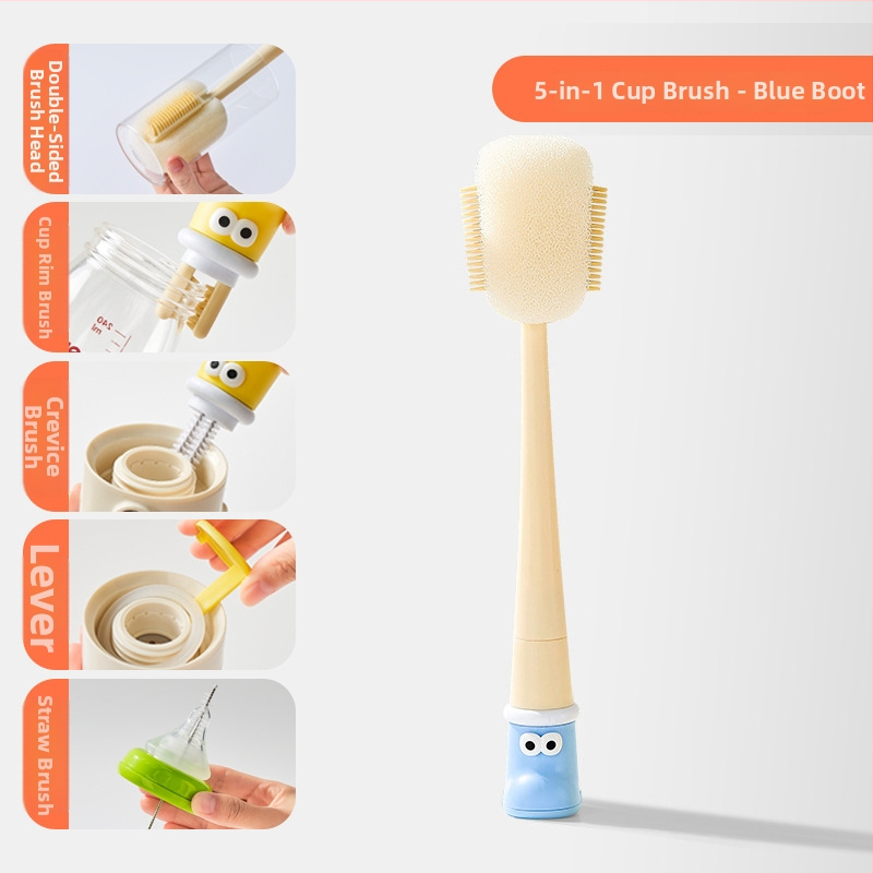 Dlhá rukoväť čistiacej kefy na poháre pre detské fľaše, šálky a slamky; 3 v 1 čistiaca kefka na medzery a hubka