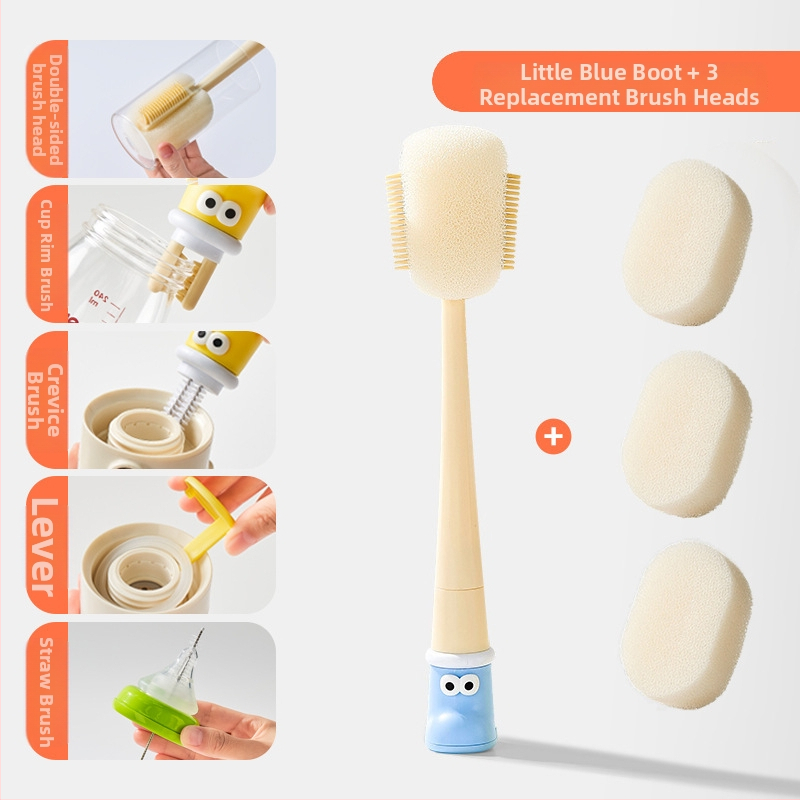 Dlhá rukoväť čistiacej kefy na poháre pre detské fľaše, šálky a slamky; 3 v 1 čistiaca kefka na medzery a hubka