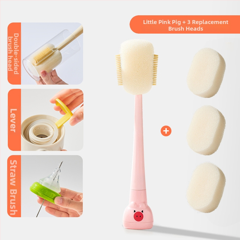 Dlhá rukoväť čistiacej kefy na poháre pre detské fľaše, šálky a slamky; 3 v 1 čistiaca kefka na medzery a hubka