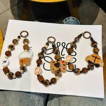 Αλυσίδα κινητού με γούνινες χάντρες μπομπο – Χειροποίητο, Unisex, Σχήμα Καρτούν, Διακοσμητικό