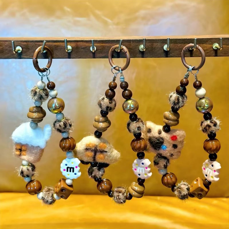 Αλυσίδα κινητού με γούνινες χάντρες μπομπο – Χειροποίητο, Unisex, Σχήμα Καρτούν, Διακοσμητικό