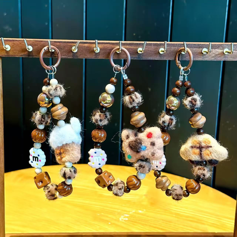 Αλυσίδα κινητού με γούνινες χάντρες μπομπο – Χειροποίητο, Unisex, Σχήμα Καρτούν, Διακοσμητικό