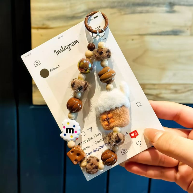 Αλυσίδα κινητού με γούνινες χάντρες μπομπο – Χειροποίητο, Unisex, Σχήμα Καρτούν, Διακοσμητικό