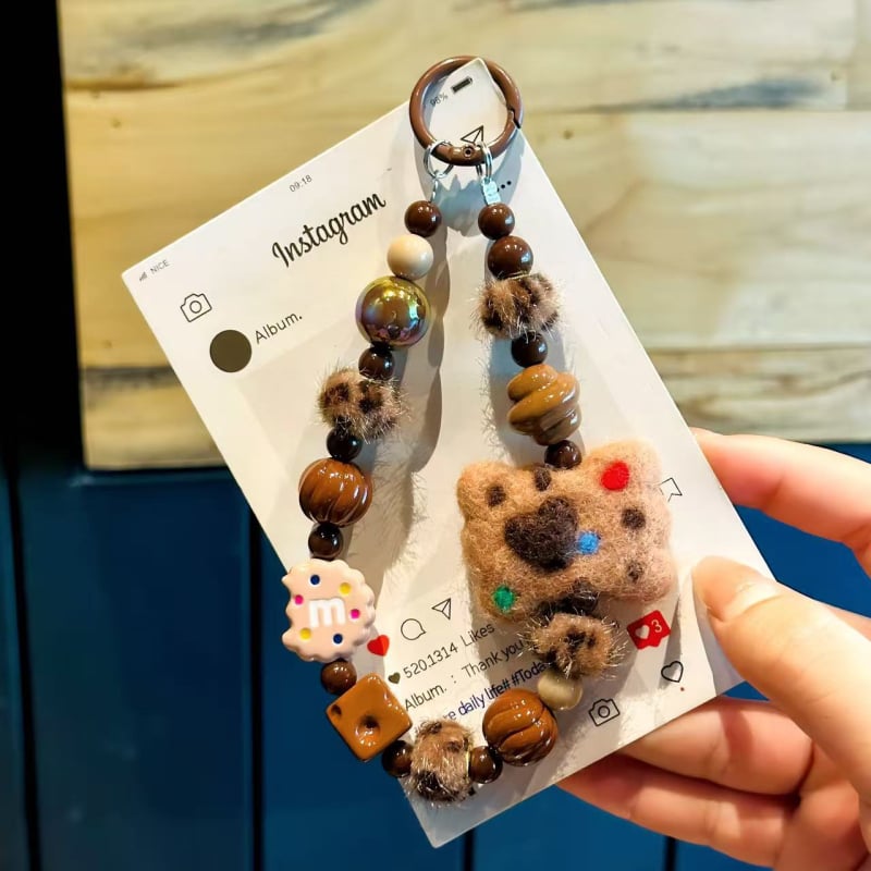 Αλυσίδα κινητού με γούνινες χάντρες μπομπο – Χειροποίητο, Unisex, Σχήμα Καρτούν, Διακοσμητικό