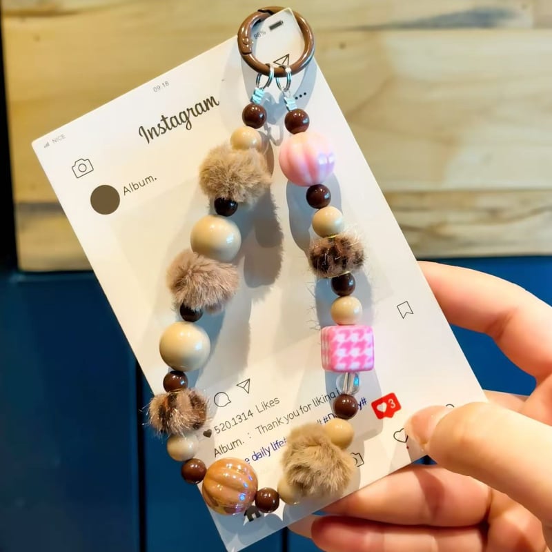 Αλυσίδα κινητού με γούνινες χάντρες μπομπο – Χειροποίητο, Unisex, Σχήμα Καρτούν, Διακοσμητικό
