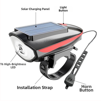 Tourmaline solárne predné svetlo na horské kolo so zvončekom – prispôsobiteľné spracovanie, pripravené na súkromnú značku