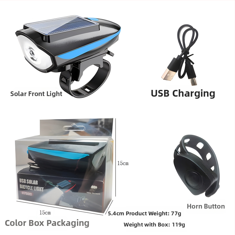 Tourmaline solárne predné svetlo na horské kolo so zvončekom – prispôsobiteľné spracovanie, pripravené na súkromnú značku