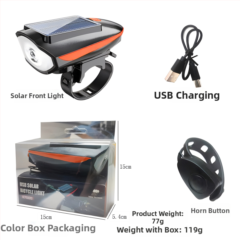 Tourmaline solárne predné svetlo na horské kolo so zvončekom – prispôsobiteľné spracovanie, pripravené na súkromnú značku