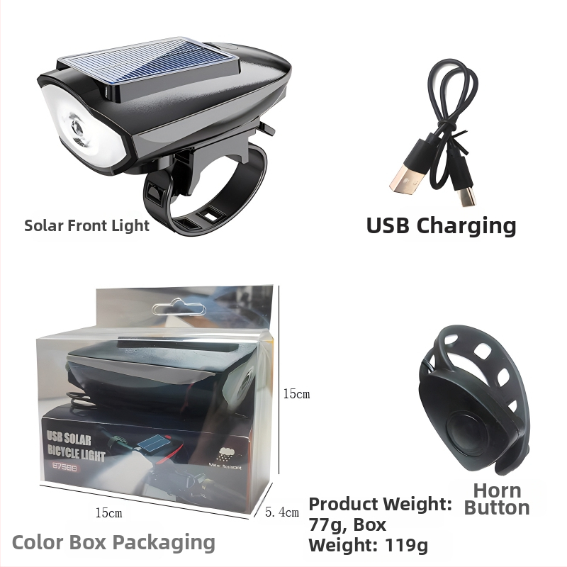 Tourmaline solárne predné svetlo na horské kolo so zvončekom – prispôsobiteľné spracovanie, pripravené na súkromnú značku