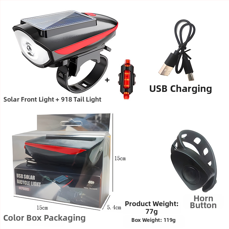 Tourmaline solárne predné svetlo na horské kolo so zvončekom – prispôsobiteľné spracovanie, pripravené na súkromnú značku