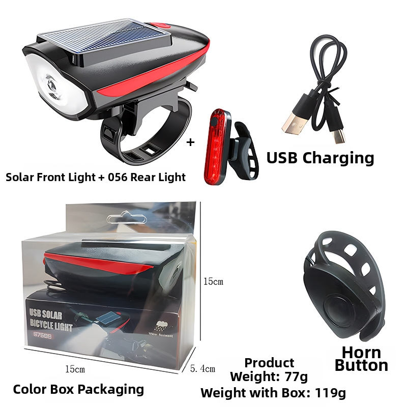 Tourmaline solárne predné svetlo na horské kolo so zvončekom – prispôsobiteľné spracovanie, pripravené na súkromnú značku