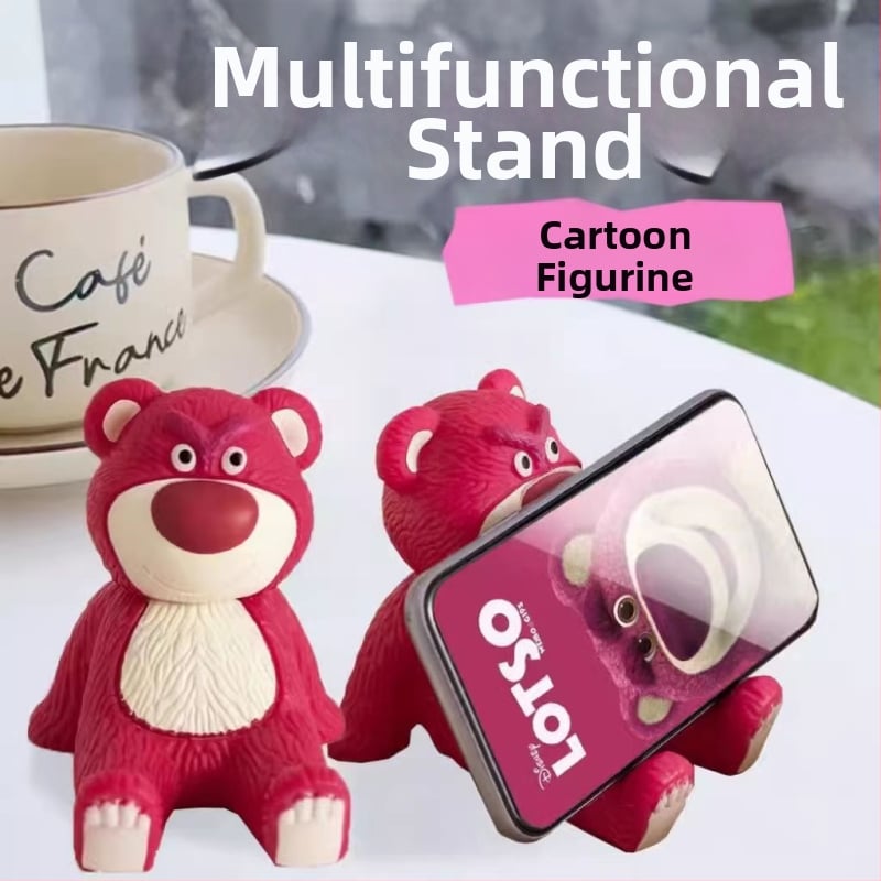 Десктоп стойка за телефон с мече с ягодов мотив; ABS/пластмаса; стил карикатура; възможност за персонализация.