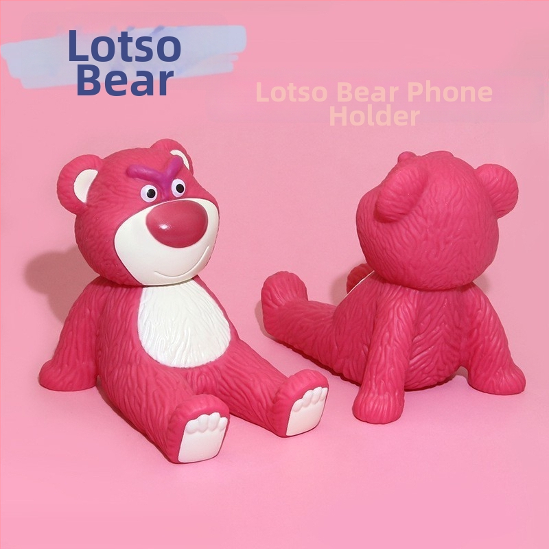 Десктоп стойка за телефон с мече с ягодов мотив; ABS/пластмаса; стил карикатура; възможност за персонализация.