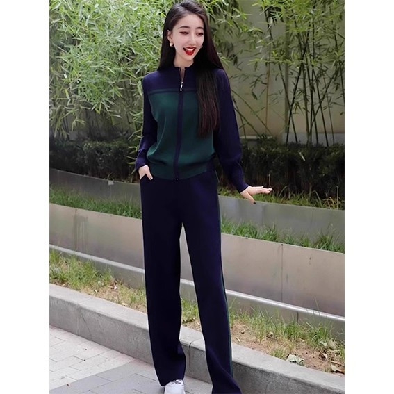 Dámsky dvojdielny športovo-casual set na jeseň 2025, japonsko-kórejský minimalistický štýl, dlhé rukávy, polyester 80–90%, bez žehlenia