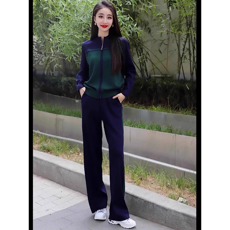 Dámsky dvojdielny športovo-casual set na jeseň 2025, japonsko-kórejský minimalistický štýl, dlhé rukávy, polyester 80–90%, bez žehlenia