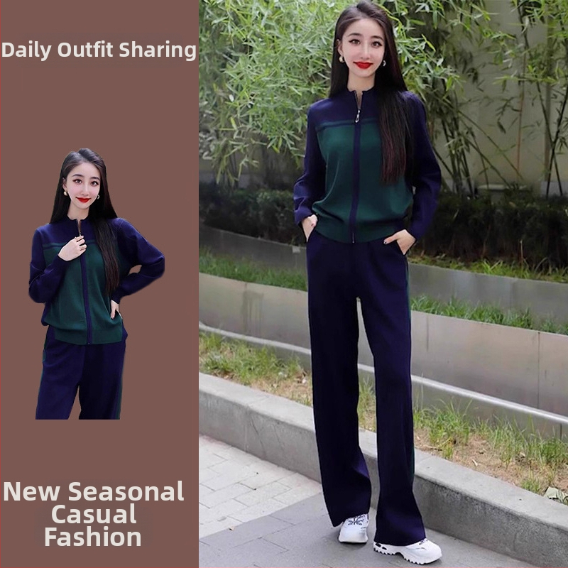 Dámsky dvojdielny športovo-casual set na jeseň 2025, japonsko-kórejský minimalistický štýl, dlhé rukávy, polyester 80–90%, bez žehlenia