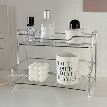 Dvojposchodový organizér kozmetiky z nehrdzavejúcej ocele na stolný, s držiakom na pohár – minimalistický štýl, bez potreby montáže
