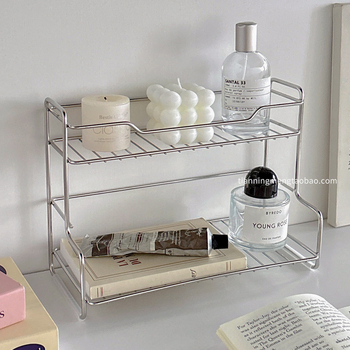 Dvojposchodový organizér kozmetiky z nehrdzavejúcej ocele na stolný, s držiakom na pohár – minimalistický štýl, bez potreby montáže