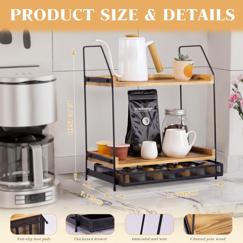 Dvoslojni stolni organizator s kombinacijom metala i drveta, višefunkcionalan, pokretan, moderan minimalistički dizajn