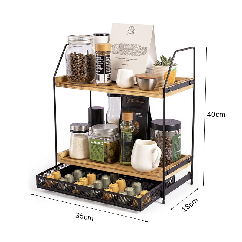 Dvoslojni stolni organizator s kombinacijom metala i drveta, višefunkcionalan, pokretan, moderan minimalistički dizajn