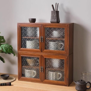 Drevený stolný organizér na skladovanie — prachotesný, multifunkčný, presuniteľný, bez montáže; 2 poschodia, 6 priečinkov; vhodný na kozmetiku, kuchyňu, stol, spálňu, obývaciu izbu.