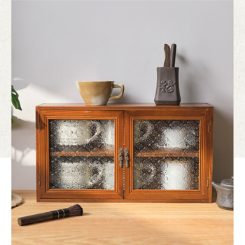 Drevený stolný organizér na skladovanie — prachotesný, multifunkčný, presuniteľný, bez montáže; 2 poschodia, 6 priečinkov; vhodný na kozmetiku, kuchyňu, stol, spálňu, obývaciu izbu.