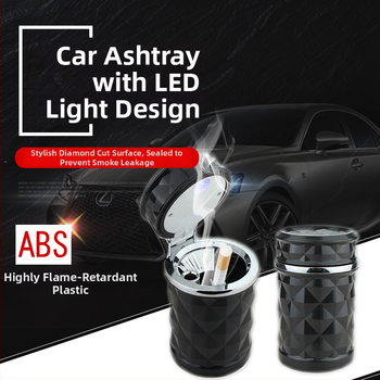 Automobilový popolník s diamantovým fasetovým dizajnom, LED osvetlením, výklopným krytom, uchytenie na ventilačnom otvoru s držiakom