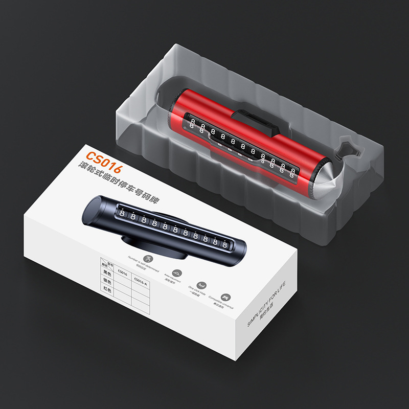 2-v-1 parkovací znak s pohyblivým číslovým štítkom pre telefón na vozidle, kovová konštrukcia, možnosť tlače loga