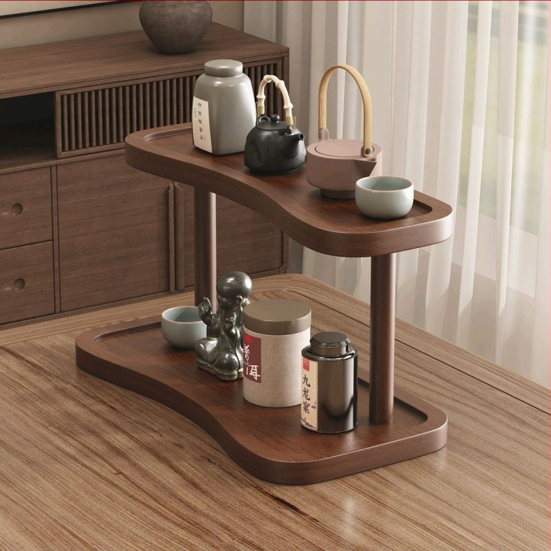 Držiak na poháre a úložný regál - 2 poschodia, stolný organizér na poháre a sadu čajov, Nan Bamboo, jednoduchý moderný štýl, viacúčelový