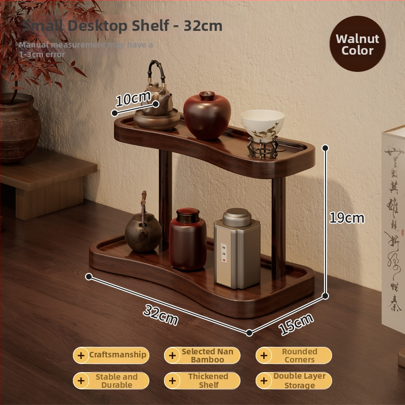 Držiak na poháre a úložný regál - 2 poschodia, stolný organizér na poháre a sadu čajov, Nan Bamboo, jednoduchý moderný štýl, viacúčelový