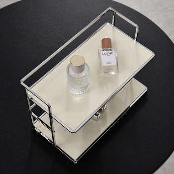 Dvostrani stolni organizator za pohranu — metalni okvir s akrilnim elementima, za šminku, čaše i kućnu uporabu