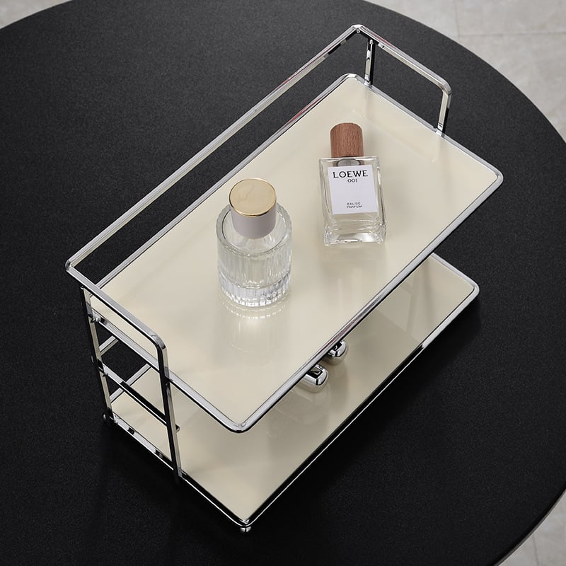 Dvostrani stolni organizator za pohranu — metalni okvir s akrilnim elementima, za šminku, čaše i kućnu uporabu