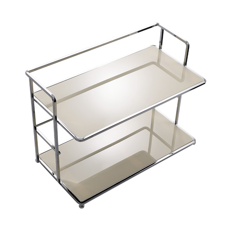 Dvostrani stolni organizator za pohranu — metalni okvir s akrilnim elementima, za šminku, čaše i kućnu uporabu
