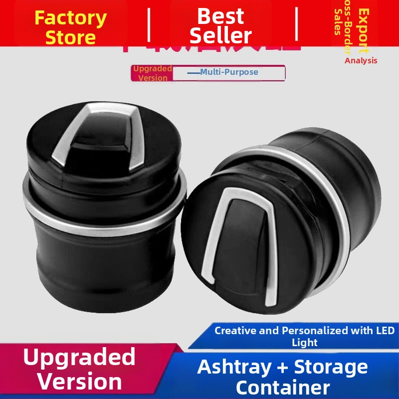 Popolník do auta s LED svetlami a krytom — plastový, 190 g