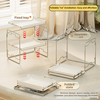 Stolový regál na kozmetiku a poháre, skladací, dvojposchodový, z uhlíkovej ocele