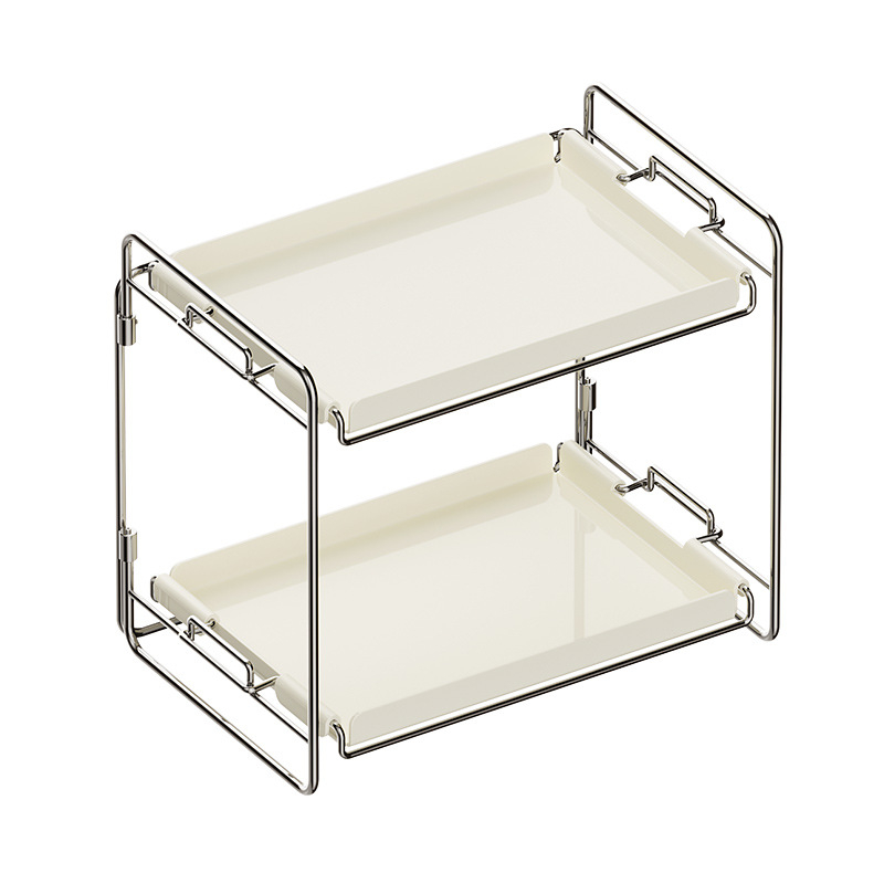 Stolový regál na kozmetiku a poháre, skladací, dvojposchodový, z uhlíkovej ocele