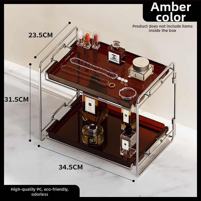 Stolový regál na kozmetiku a poháre, skladací, dvojposchodový, z uhlíkovej ocele