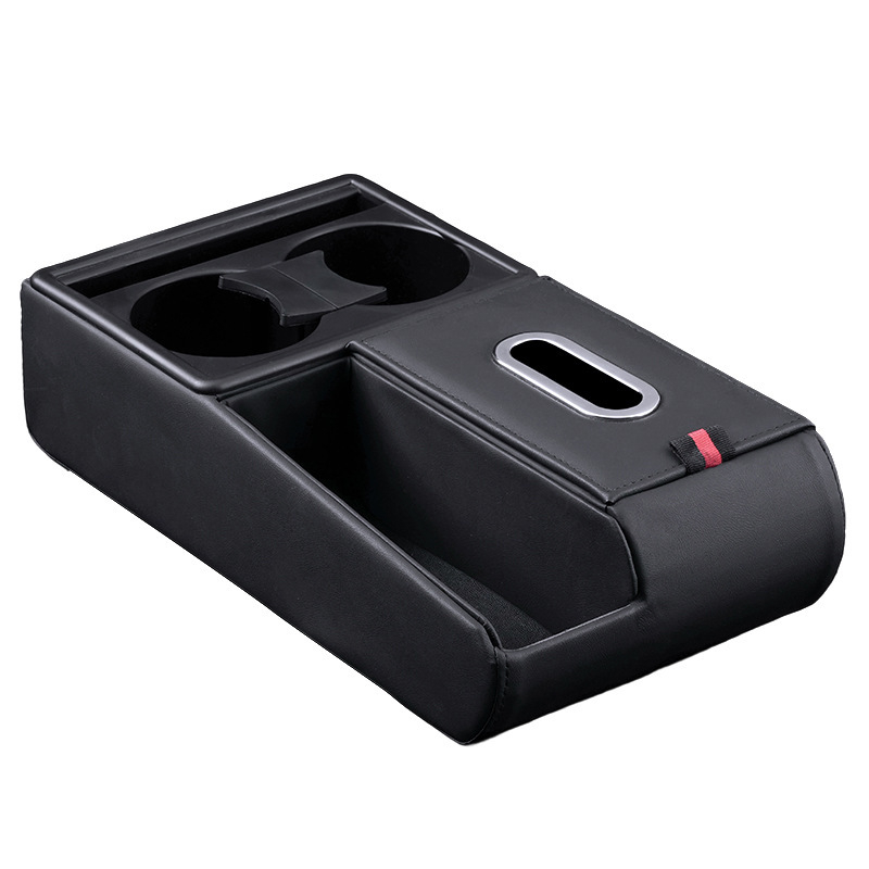 Ādas automašīnas uzglabāšanas organizators ar salvetu kastīti un krūzes turētāju, universāla saderība, Guangzhou izcelsme, pielāgota apstrāde