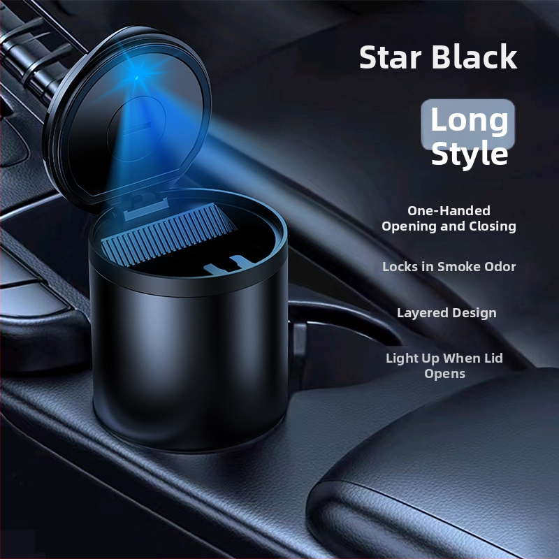 Auto popelník s vekom a vstavaným svetlom, model YH-1, kov, vysokotepelná odolnosť, 138 g